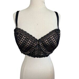 Adorn Me Bra Women 40D Black Lace Nymphadora Contour Balconette Underwire Retro